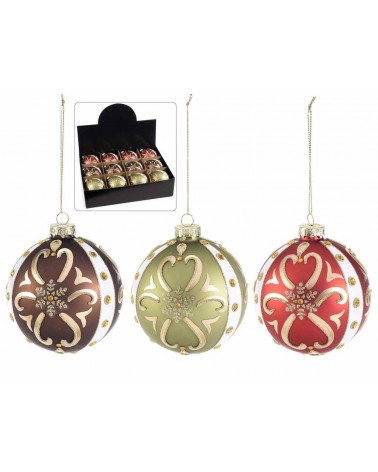 Set of 12 Glass Christmas Baubles with Baroque Decoration -  - 