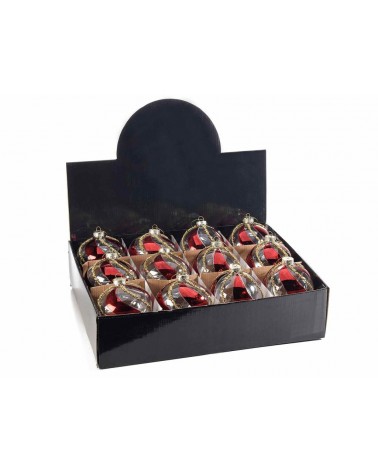 Set 12 Palline di Natale in Vetro Trasparente con gemme dorate - 