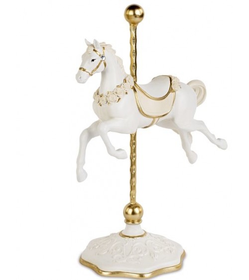 Ivory and Gold Christmas Carousel Horse 31x46 cm -  - 