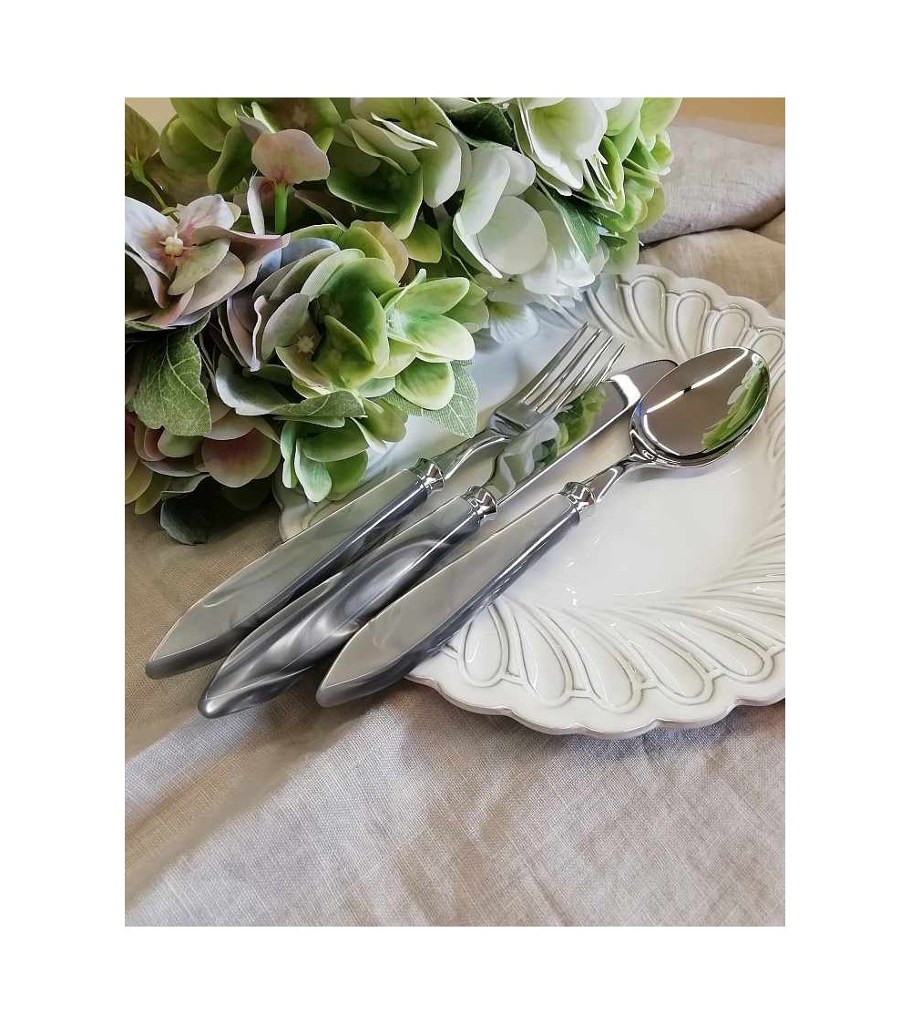Rivadossi Sandro Cutlery: Agata Set 4 Pcs Mother of Pearl Table Place  Setting in Modern Style Color Ivory