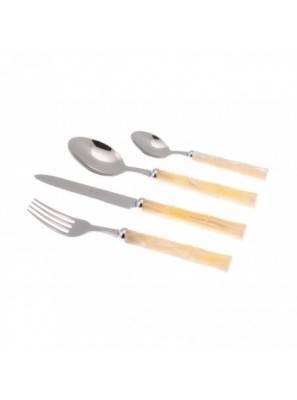 Bamboo - Stainless Steel Cutlery with Mother of Pearl Handle Rivadossi - Set for 4 People - ivory