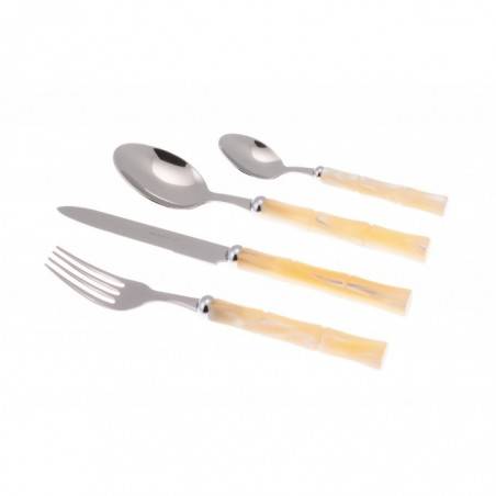 Bamboo - Stainless Steel Cutlery with Mother of Pearl Handle Rivadossi - Set for 4 People - ivory