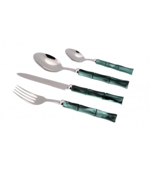 Bamboo - Stainless Steel Cutlery with Mother of Pearl Handle Rivadossi - Set for 4 People - green