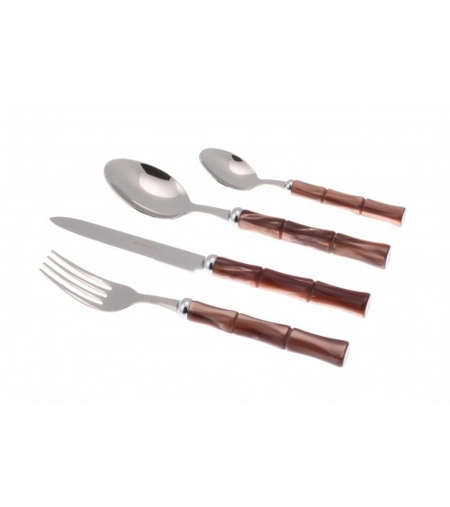 Bamboo - Stainless Steel Cutlery with Mother of Pearl Handle Rivadossi - Set for 4 People - brown