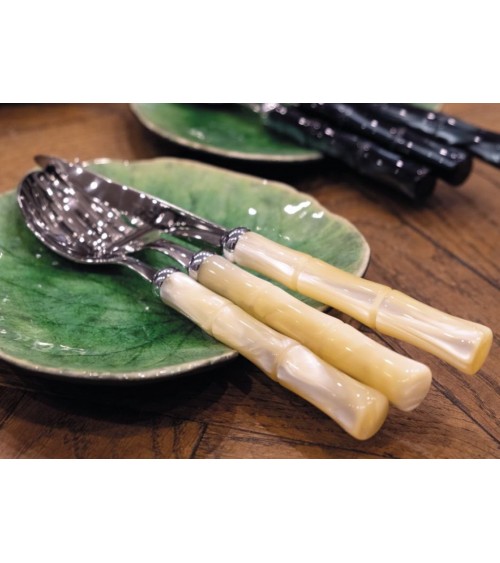 Bambou - Couverts en acier inoxydable avec manche en nacre Rivadossi - Set pour 4 personnes - ivoire