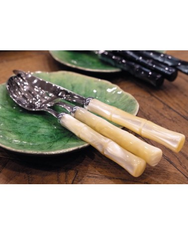 Bambou - Couverts en acier inoxydable avec manche en nacre Rivadossi - Set pour 4 personnes - ivoire