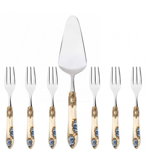 Set of 7 Sweet Oxford Armonia Golden Ring - Decorated Colored Cutlery -  - 