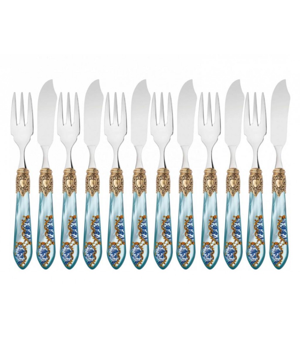 Ménagère à Poisson 12 Pièces - Bague Dorée Oxford Armonia -