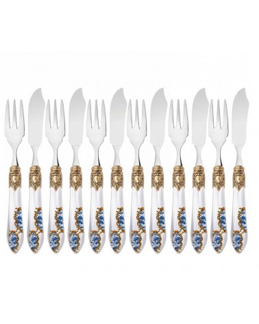 Posate Colorate Bugatti - Set 12pz Posate da Pesce - Oxford Armonia Ghiera Dorata - bianco
