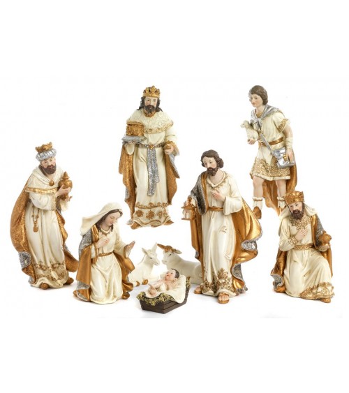 Set of 9pcs Resin Nativity Scene 26.2cm Cream Color with Golden Details -  - 