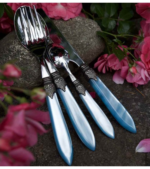 Laura Mother of Pearl Colored Cutlery - Set 16 pieces for 4 people - Rivadossi Sandro - turquoise color