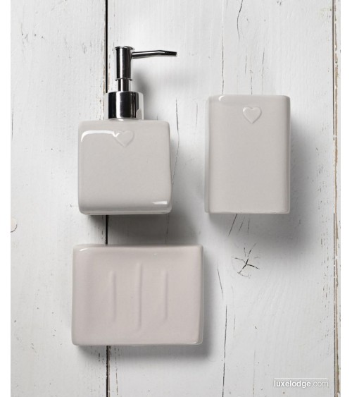 Pure Heart 3-teiliges Badezimmer-Seifenschalen-Set aus Keramik - 