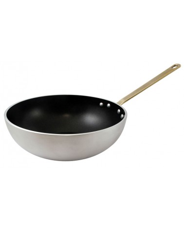Wok en aluminium antiadhésif avec 1 poignée en laiton - Ottinetti - 