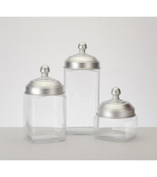 Set of 3 Glass Containers with Matt Aluminum Cap - Ottinetti -  - 