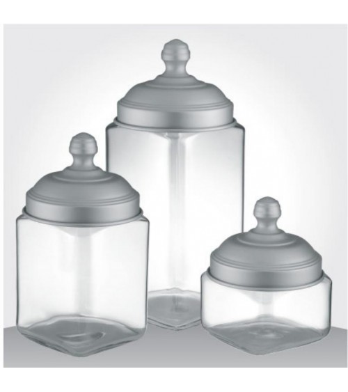 Set of 3 Glass Containers with Satin Aluminum Cap - Ottinetti -  - 