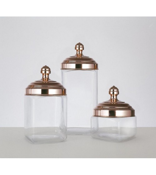 Set of 3 Glass Kitchen Containers with Copper Cap - Ottinetti -  - 