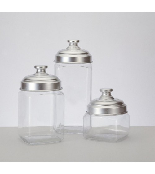 Set of 3 Glass Kitchen Jars with Flat Cap in Matt Aluminum - Ottinetti -  - 
