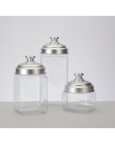 Set de 3 Pots de Cuisine en Verre avec Bouchon Plat en Aluminium Mat - Ottinetti - 