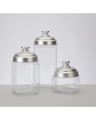Set mit 3 Küchengläsern aus Glas mit flachem Deckel aus mattem Aluminium – Ottinetti - 