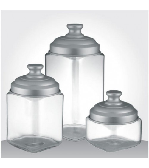 Set of 3 Glass Kitchen Jars with Flat Cap in Satin Aluminum - Ottinetti -  - 