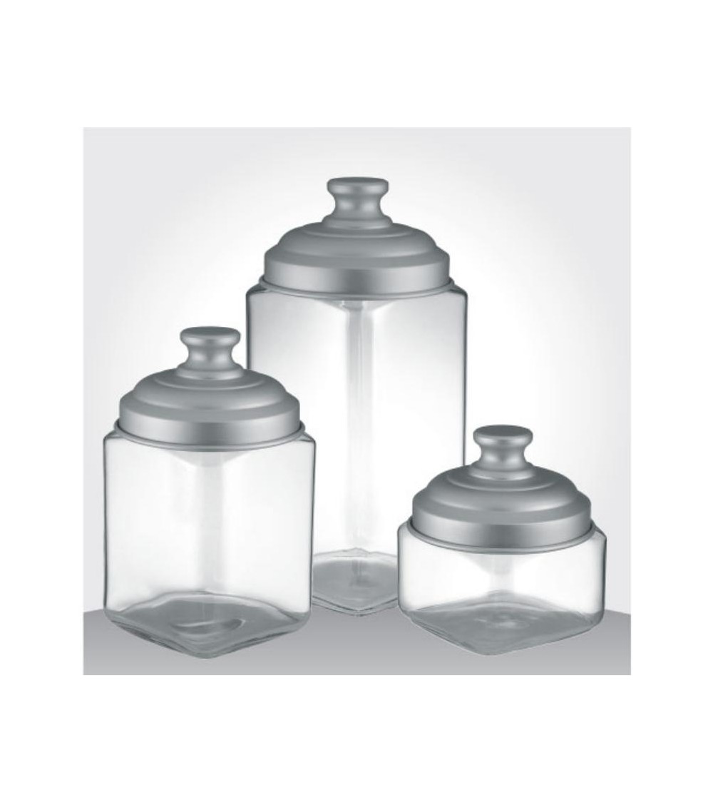 Set de 3 Pots de Cuisine en Verre avec Bouchon Plat en Aluminium Satiné - Ottinetti - 