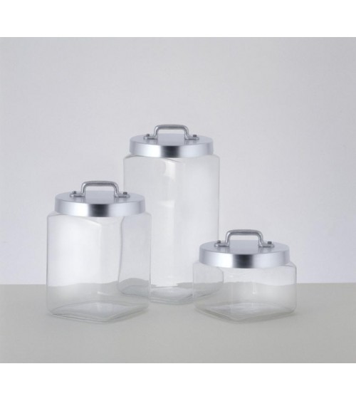 Set mit 3 Küchengläsern aus Glas mit Deckel und mattem Aluminiumsteg – Ottinetti - 