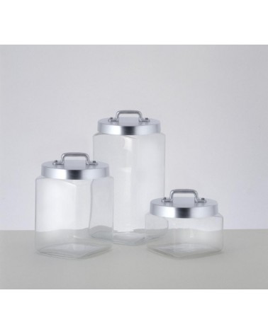Set mit 3 Küchengläsern aus Glas mit Deckel und mattem Aluminiumsteg – Ottinetti - 