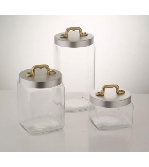 Set of 3 Glass Kitchen Jars with Aluminum Cap and Brass Bridge - Ottinetti -  - 
