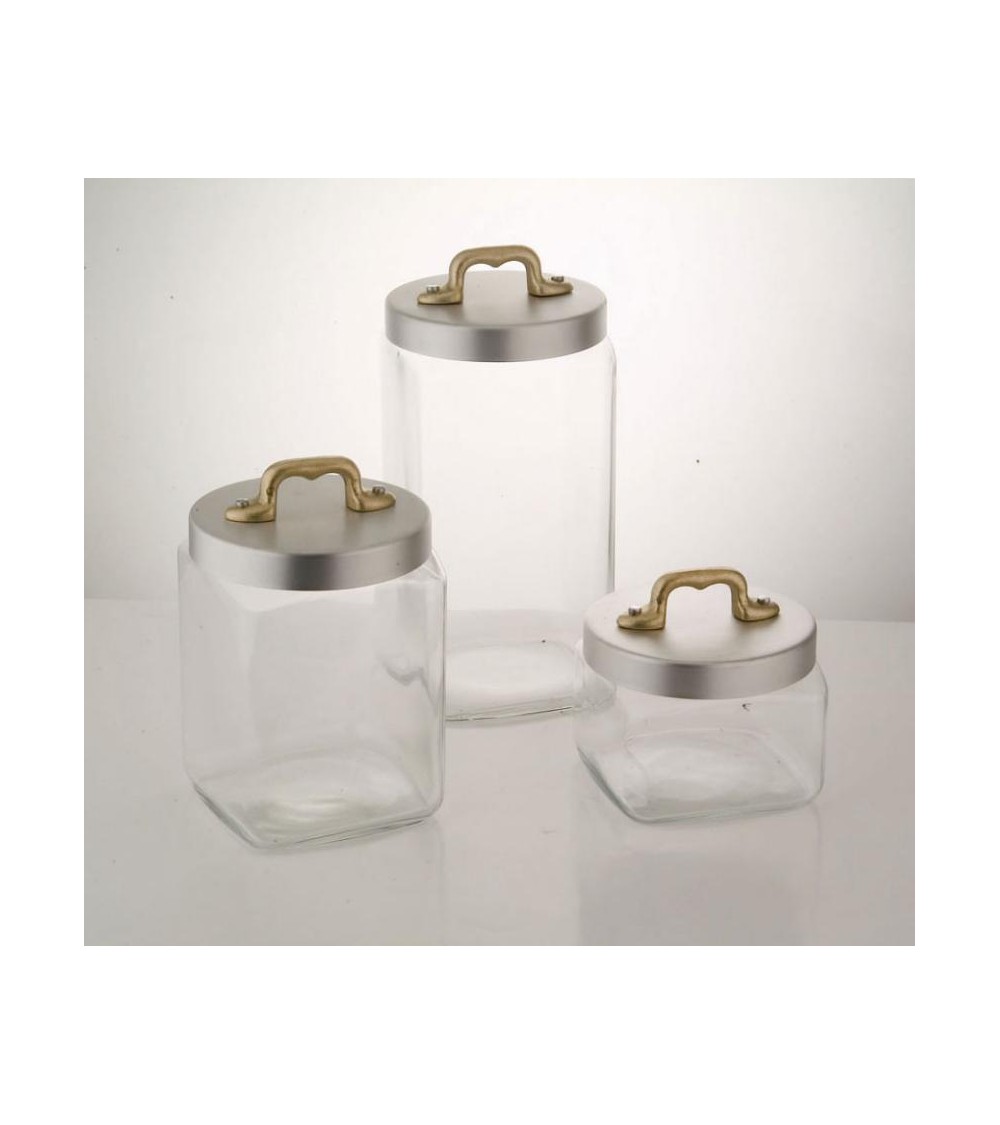 Set of 3 Glass Kitchen Jars with Aluminum Cap and Brass Bridge - Ottinetti -  - 