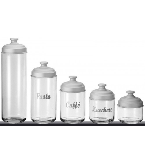 Set of 5 Glass Kitchen Jars with Writing and Satin Aluminum Lid - Ottinetti -  - 