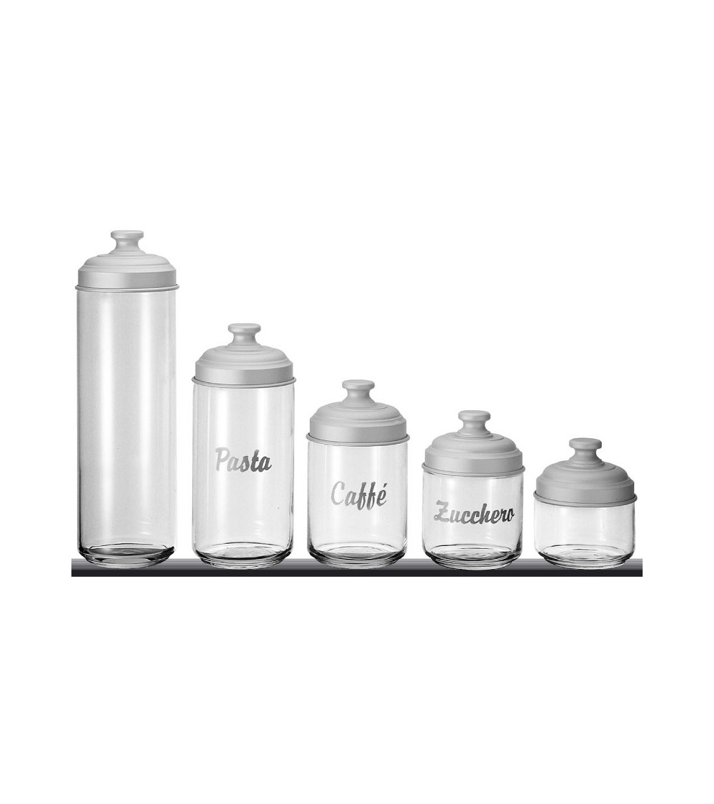 Set of 5 Glass Kitchen Jars with Writing and Satin Aluminum Lid - Ottinetti -  - 