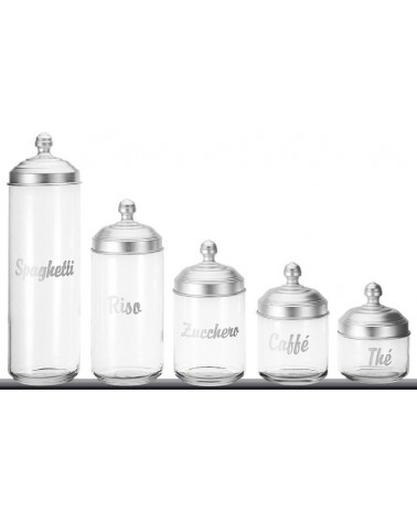 Set of 5 Glass Kitchen Containers with Writing and Matt Aluminum Lid - Ottinetti -  - 