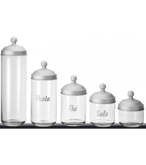 Set mit 5 Küchenbehältern aus Glas mit Beschriftung und Deckel aus satiniertem Aluminium – Ottinetti - 