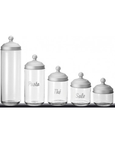 Set of 5 Glass Kitchen Containers with Writing and Satin Aluminum Lid - Ottinetti -  - 