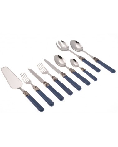 Rivadossi : Service Classique 75 Pièces - Couverts Shabby / Country - bleu paon