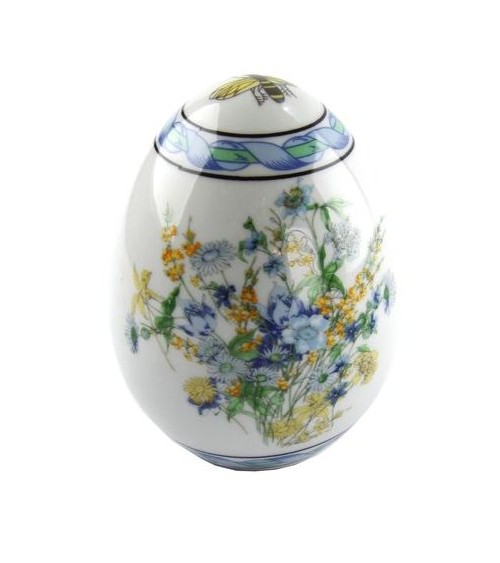 Oeuf décoratif en céramique fleur bleue - Fabriqué en Italie - 