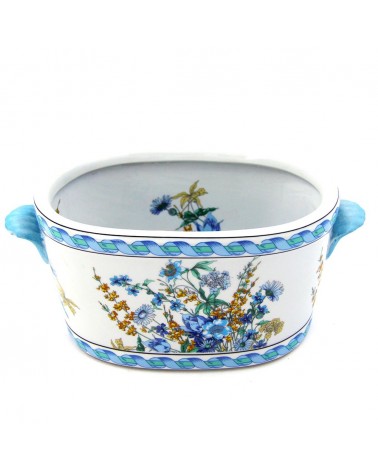 Cachepot Grande Fleur Bleue en Ceramica - Fabriqué en Italie - Famille Royale Sheffield -