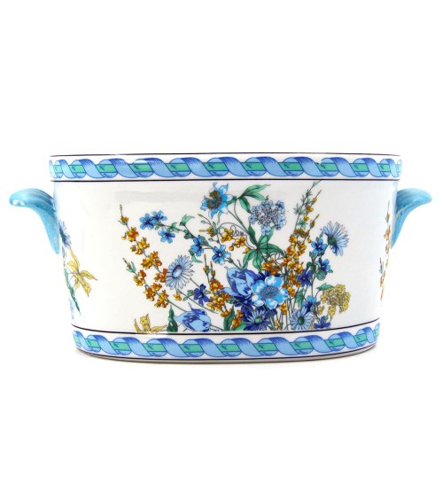 Cachepot Grande Fleur Bleue en Ceramica - Fabriqué en Italie - Famille Royale Sheffield -
