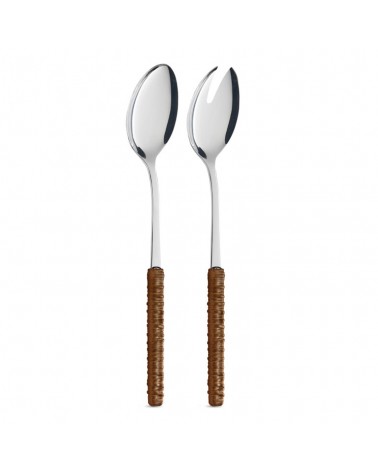 Salatpaar mit brauner Rattan-Dekoration aus Leder – Neva Posateria