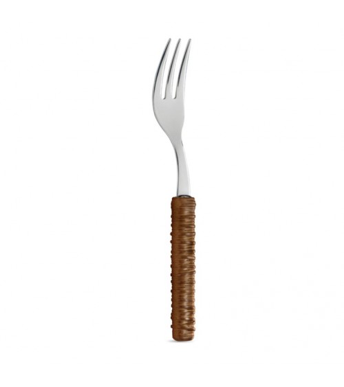 Sweet Fork with Brown Leather Rattan Decoration - Neva Posateria