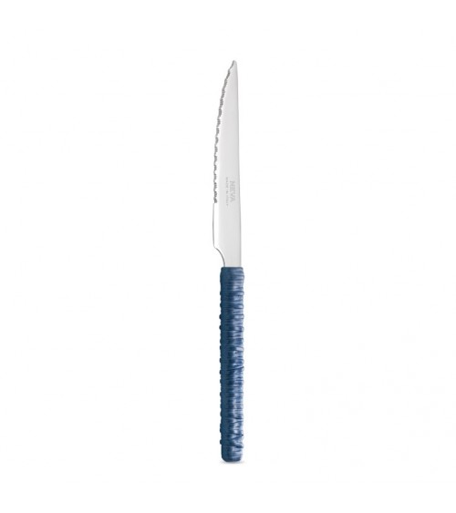 Couteau à Steak avec Décoration en Rotin Bleu - Neva Posateria