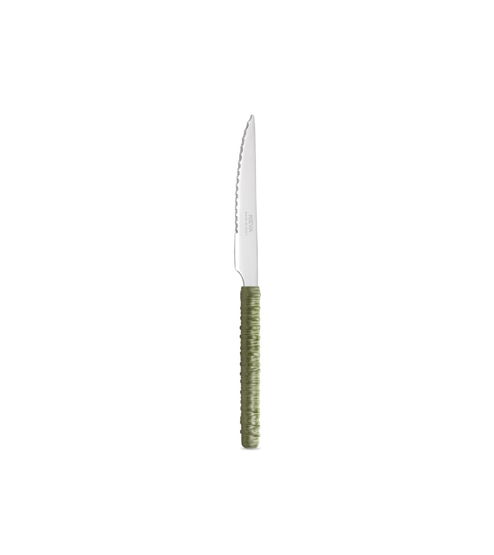 Steak Knife with Sage Green Rattan Decoration - Neva Posateria