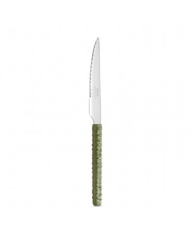 Coltello Bistecca con Decoro Rattan verde salvia - Neva Posateria