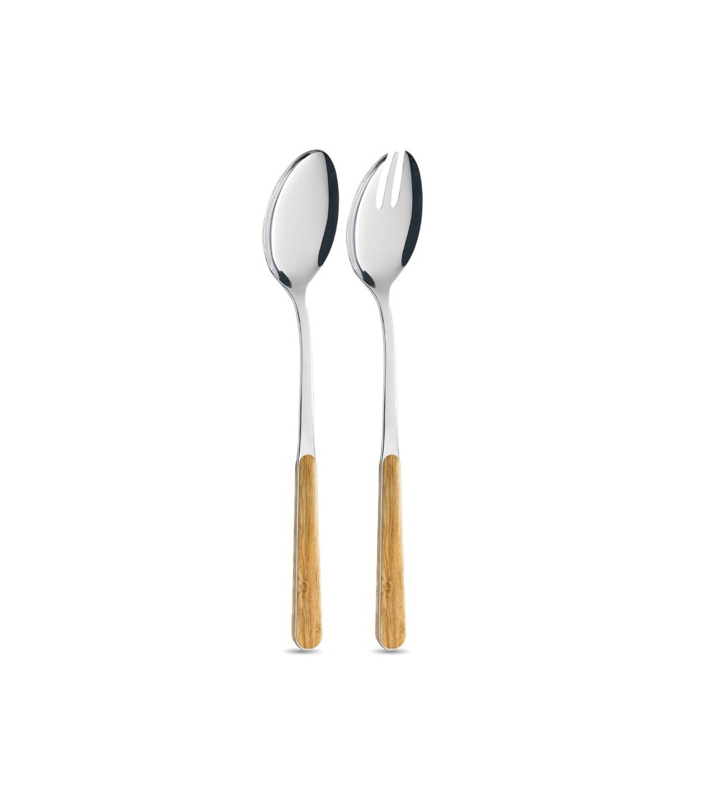 Salad Pair with Light Pine Wood Effect Handle - Neva Posateria