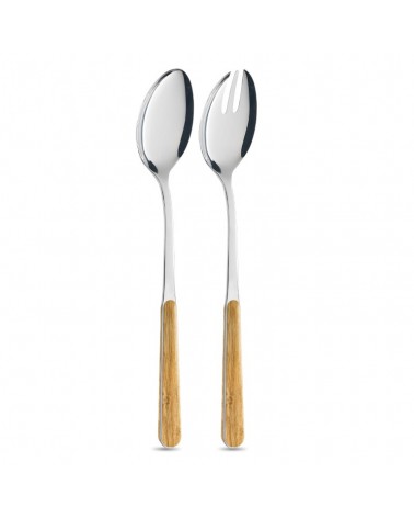 Salad Pair with Light Pine Wood Effect Handle - Neva Posateria