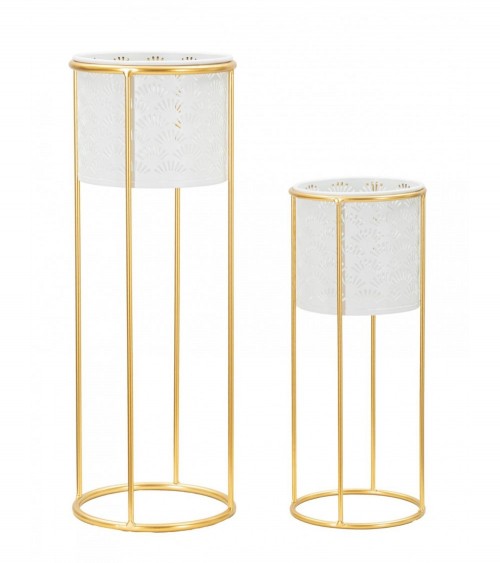 Whity Vase Holder Set 2 Pcs Glam - Mauro Ferretti - Gold and White -