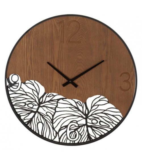 Horloge murale contemporaine moderne en bois/feuille - Mauro Ferretti - Noir et marron -
