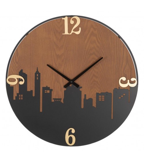 Modern Contemporary City Wall Clock - Mauro Ferretti - Black, Brown and Gold -