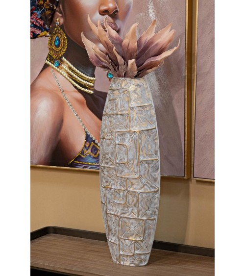 Eclips Tower Vase aus Kunstharz, modern, zeitgenössisch, 69,50 cm – Mauro Ferretti – Gold, Weiß –