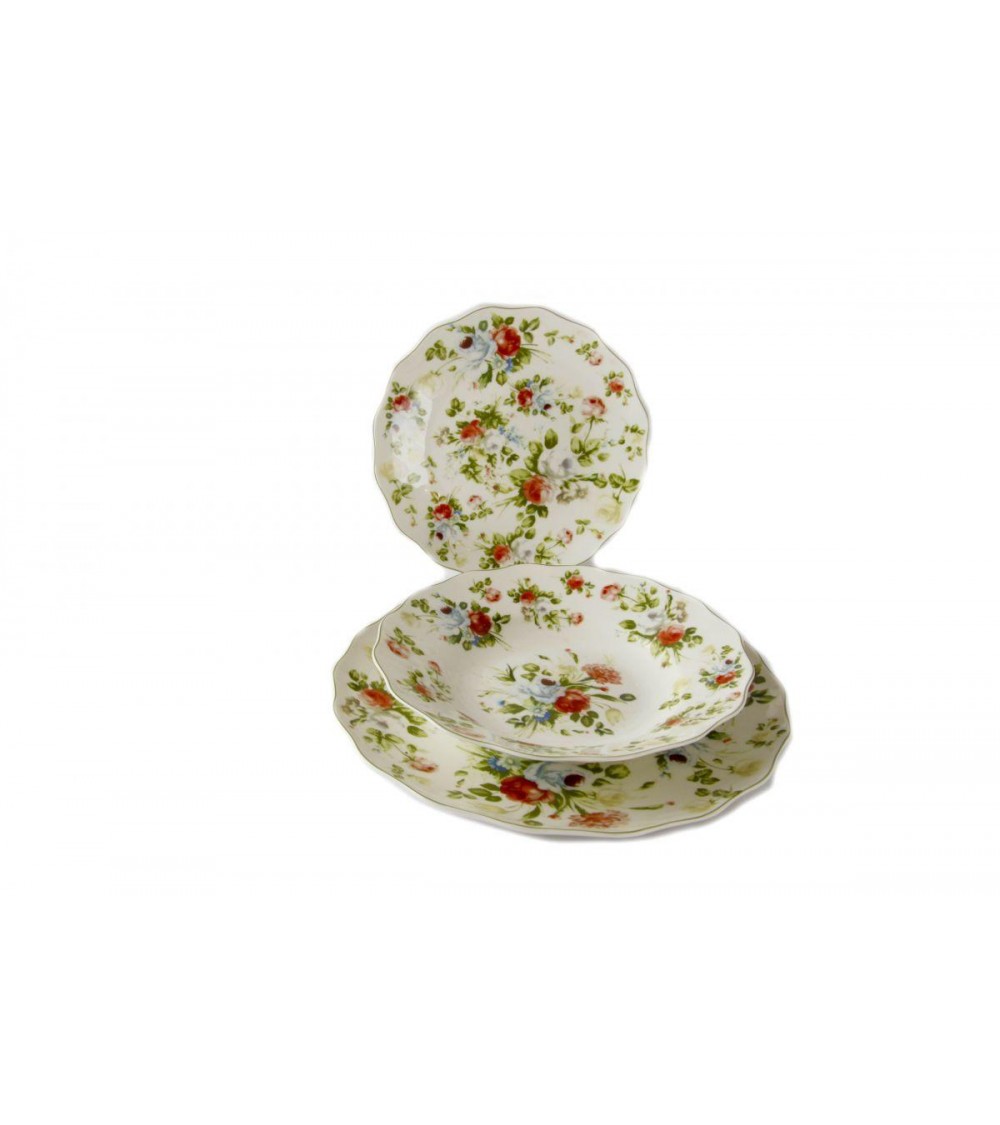 Servizio di piatti 18pz per sei persone, con decoro delicate roselline in stile shabby chic / romantico